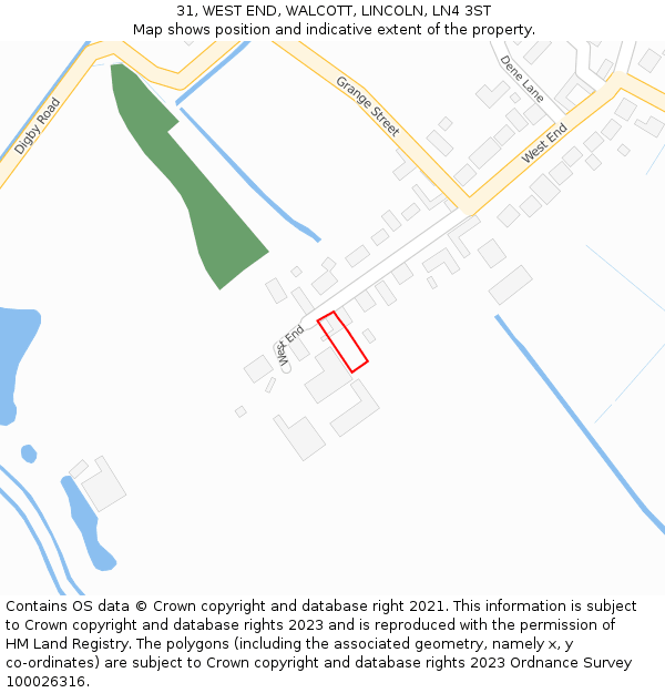 31, WEST END, WALCOTT, LINCOLN, LN4 3ST: Location map and indicative extent of plot
