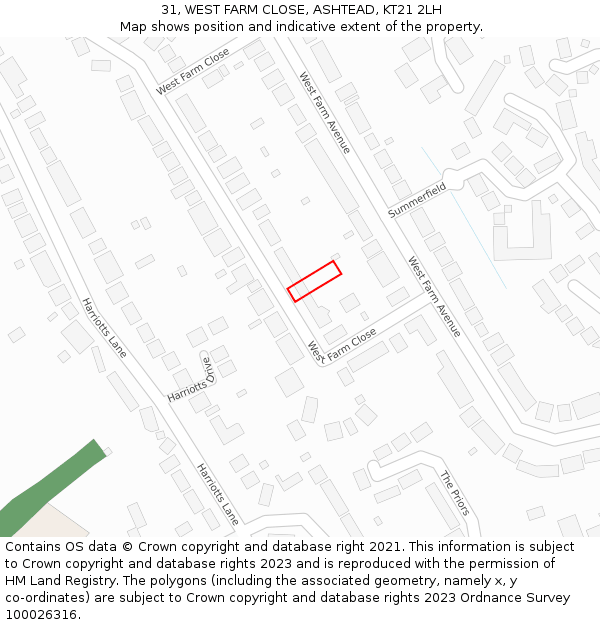 31, WEST FARM CLOSE, ASHTEAD, KT21 2LH: Location map and indicative extent of plot