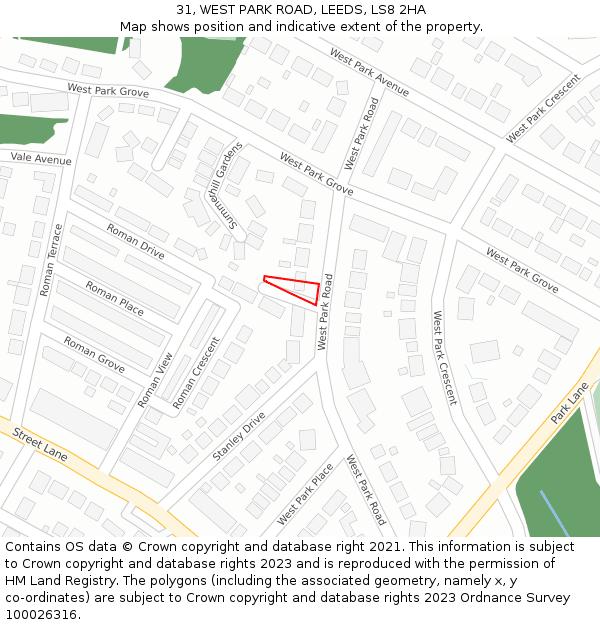 31, WEST PARK ROAD, LEEDS, LS8 2HA: Location map and indicative extent of plot
