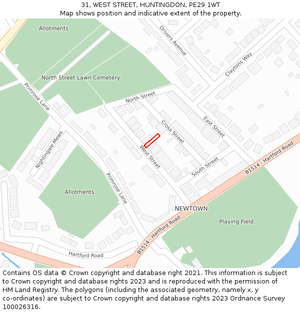 31, WEST STREET, HUNTINGDON, PE29 1WT: Location map and indicative extent of plot