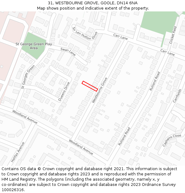 31, WESTBOURNE GROVE, GOOLE, DN14 6NA: Location map and indicative extent of plot