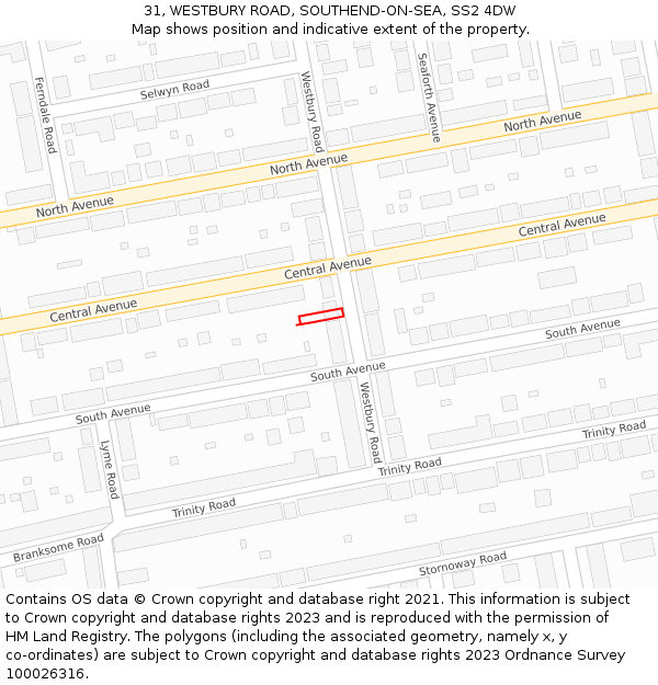 31, WESTBURY ROAD, SOUTHEND-ON-SEA, SS2 4DW: Location map and indicative extent of plot