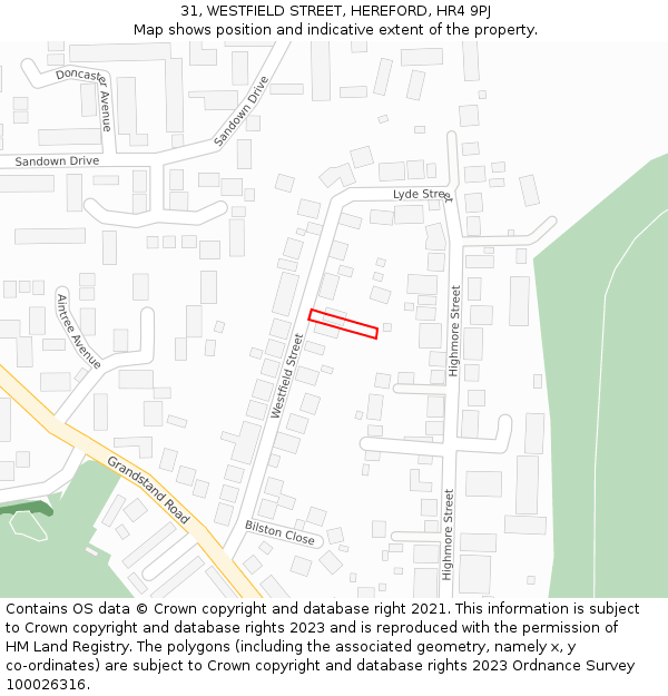 31, WESTFIELD STREET, HEREFORD, HR4 9PJ: Location map and indicative extent of plot