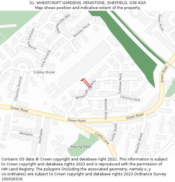31, WHEATCROFT GARDENS, PENISTONE, SHEFFIELD, S36 6GA: Location map and indicative extent of plot