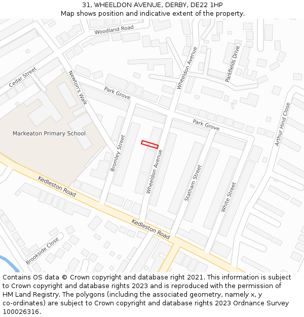 31, WHEELDON AVENUE, DERBY, DE22 1HP: Location map and indicative extent of plot