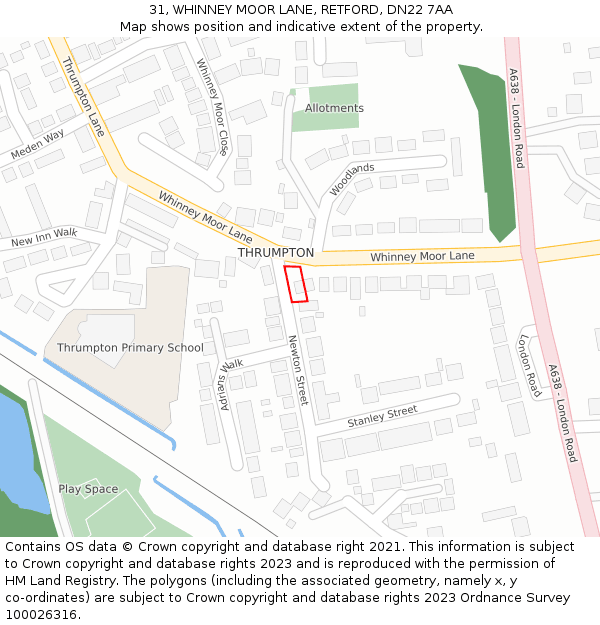 31, WHINNEY MOOR LANE, RETFORD, DN22 7AA: Location map and indicative extent of plot