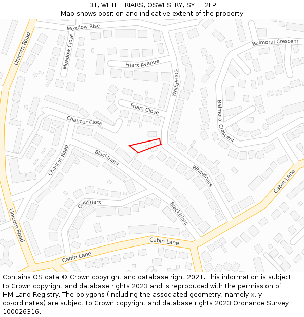 31, WHITEFRIARS, OSWESTRY, SY11 2LP: Location map and indicative extent of plot