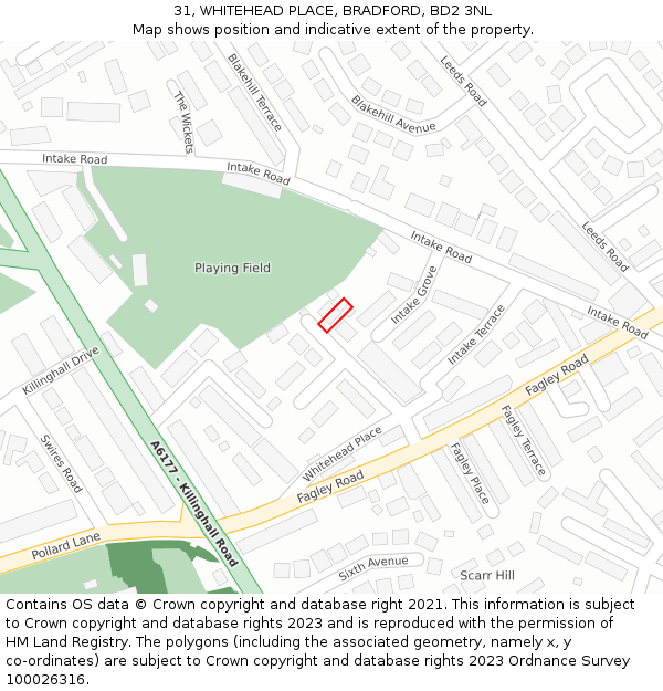 31, WHITEHEAD PLACE, BRADFORD, BD2 3NL: Location map and indicative extent of plot