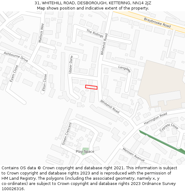 31, WHITEHILL ROAD, DESBOROUGH, KETTERING, NN14 2JZ: Location map and indicative extent of plot