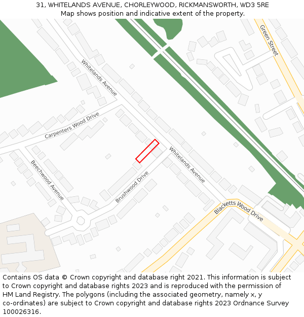 31, WHITELANDS AVENUE, CHORLEYWOOD, RICKMANSWORTH, WD3 5RE: Location map and indicative extent of plot