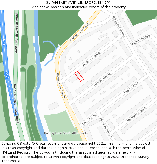 31, WHITNEY AVENUE, ILFORD, IG4 5PN: Location map and indicative extent of plot