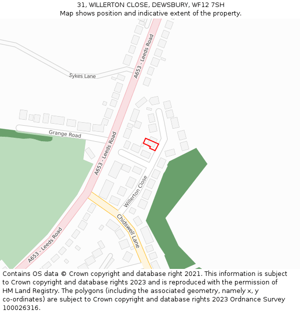 31, WILLERTON CLOSE, DEWSBURY, WF12 7SH: Location map and indicative extent of plot