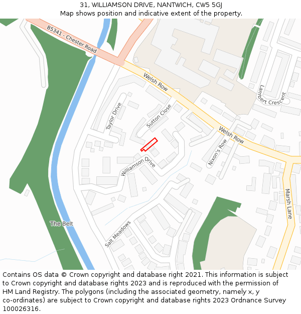 31, WILLIAMSON DRIVE, NANTWICH, CW5 5GJ: Location map and indicative extent of plot