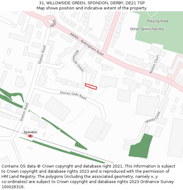 31, WILLOWSIDE GREEN, SPONDON, DERBY, DE21 7SP: Location map and indicative extent of plot