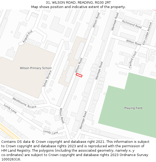 31, WILSON ROAD, READING, RG30 2RT: Location map and indicative extent of plot