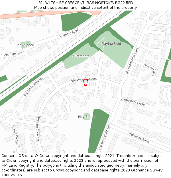 31, WILTSHIRE CRESCENT, BASINGSTOKE, RG22 5FD: Location map and indicative extent of plot