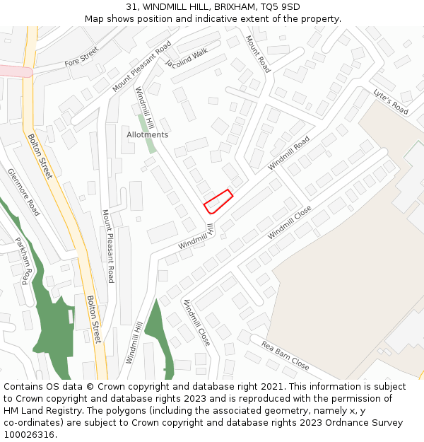 31, WINDMILL HILL, BRIXHAM, TQ5 9SD: Location map and indicative extent of plot