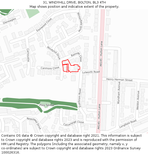 31, WINDYHILL DRIVE, BOLTON, BL3 4TH: Location map and indicative extent of plot