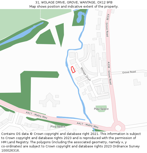31, WOLAGE DRIVE, GROVE, WANTAGE, OX12 9FB: Location map and indicative extent of plot