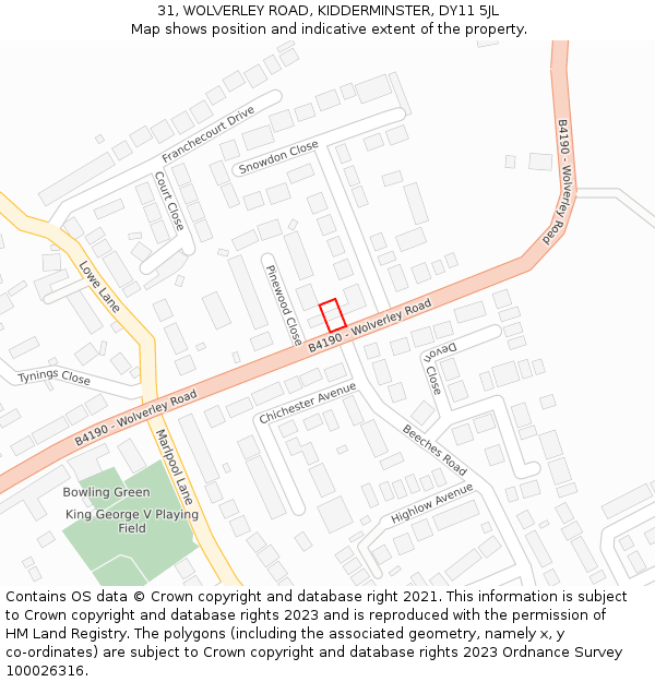 31, WOLVERLEY ROAD, KIDDERMINSTER, DY11 5JL: Location map and indicative extent of plot