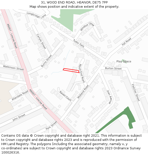 31, WOOD END ROAD, HEANOR, DE75 7PP: Location map and indicative extent of plot