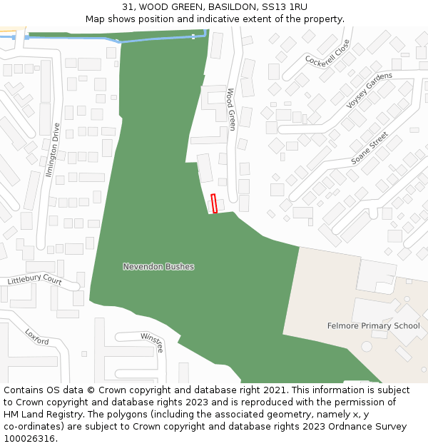 31, WOOD GREEN, BASILDON, SS13 1RU: Location map and indicative extent of plot