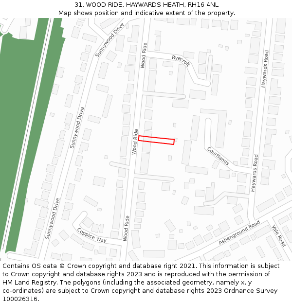 31, WOOD RIDE, HAYWARDS HEATH, RH16 4NL: Location map and indicative extent of plot