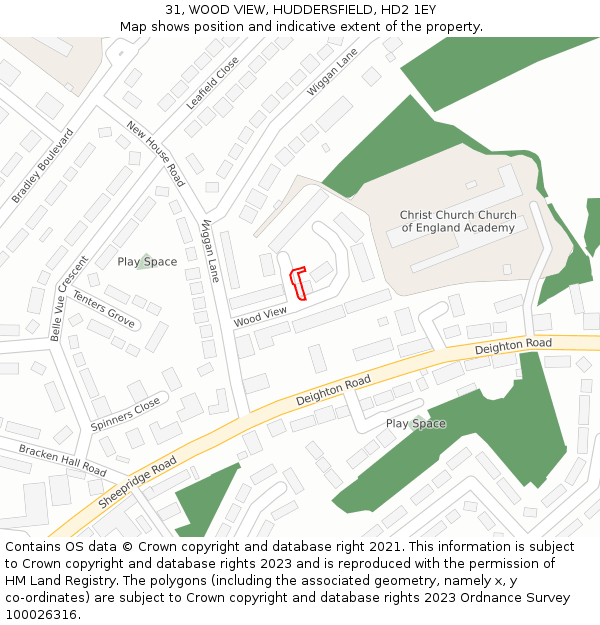 31, WOOD VIEW, HUDDERSFIELD, HD2 1EY: Location map and indicative extent of plot