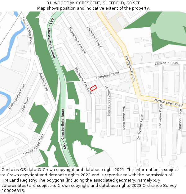 31, WOODBANK CRESCENT, SHEFFIELD, S8 9EF: Location map and indicative extent of plot
