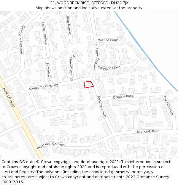 31, WOODBECK RISE, RETFORD, DN22 7JX: Location map and indicative extent of plot