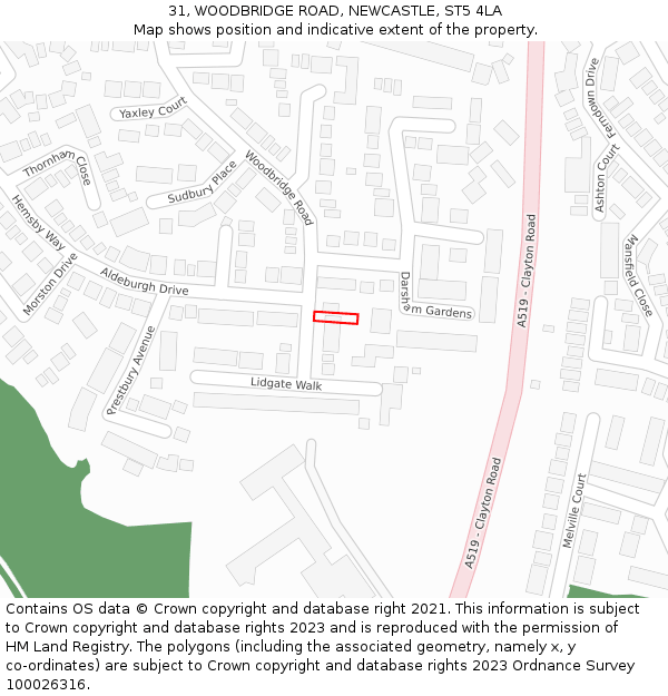 31, WOODBRIDGE ROAD, NEWCASTLE, ST5 4LA: Location map and indicative extent of plot
