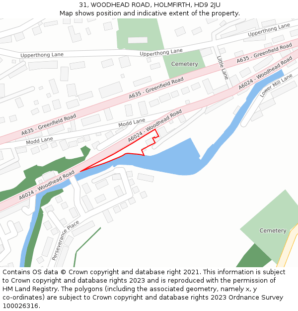 31, WOODHEAD ROAD, HOLMFIRTH, HD9 2JU: Location map and indicative extent of plot