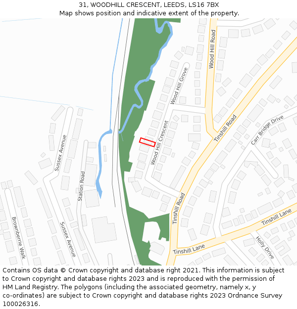 31, WOODHILL CRESCENT, LEEDS, LS16 7BX: Location map and indicative extent of plot