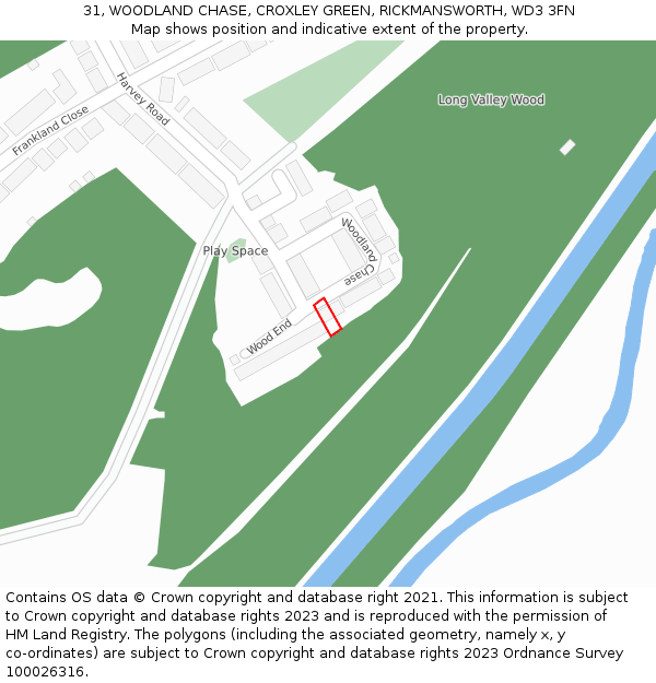 31, WOODLAND CHASE, CROXLEY GREEN, RICKMANSWORTH, WD3 3FN: Location map and indicative extent of plot