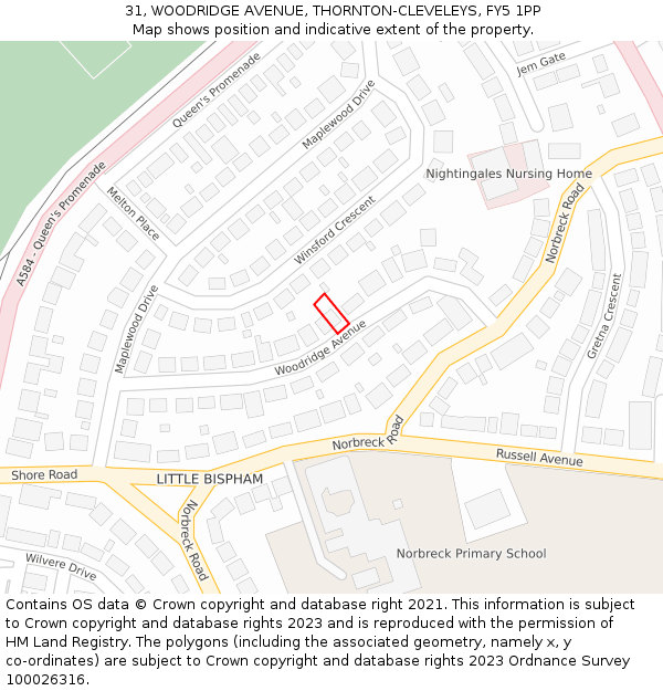 31, WOODRIDGE AVENUE, THORNTON-CLEVELEYS, FY5 1PP: Location map and indicative extent of plot