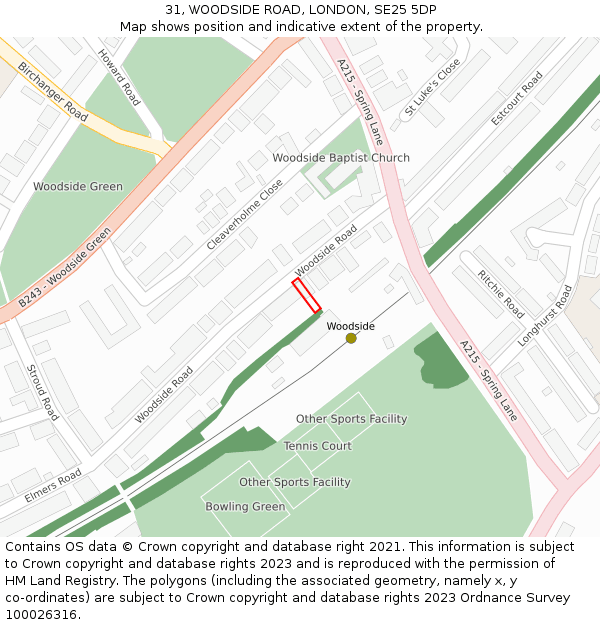 31, WOODSIDE ROAD, LONDON, SE25 5DP: Location map and indicative extent of plot