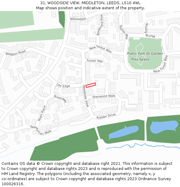 31, WOODSIDE VIEW, MIDDLETON, LEEDS, LS10 4WL: Location map and indicative extent of plot