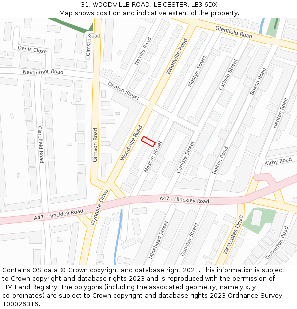 31, WOODVILLE ROAD, LEICESTER, LE3 6DX: Location map and indicative extent of plot