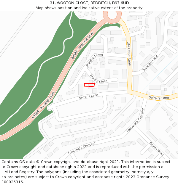 31, WOOTON CLOSE, REDDITCH, B97 6UD: Location map and indicative extent of plot
