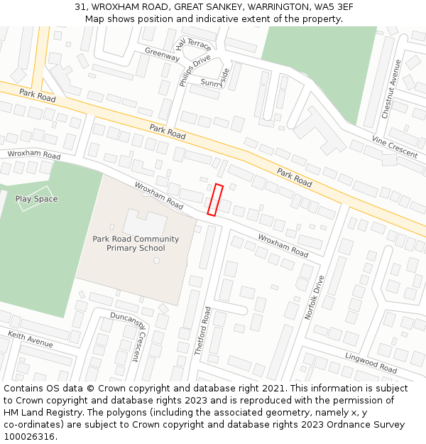 31, WROXHAM ROAD, GREAT SANKEY, WARRINGTON, WA5 3EF: Location map and indicative extent of plot