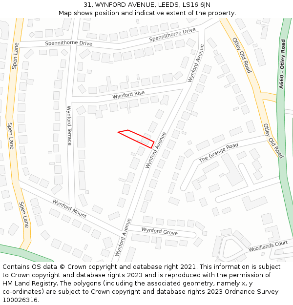 31, WYNFORD AVENUE, LEEDS, LS16 6JN: Location map and indicative extent of plot