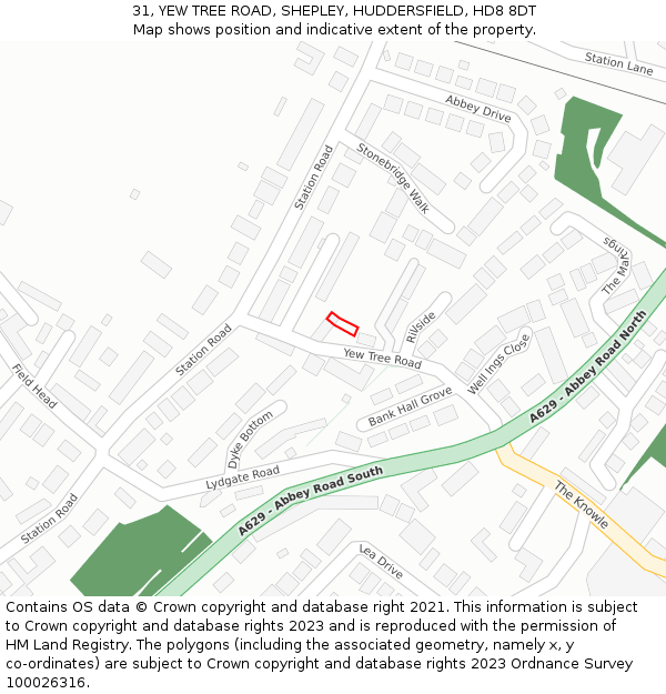 31, YEW TREE ROAD, SHEPLEY, HUDDERSFIELD, HD8 8DT: Location map and indicative extent of plot