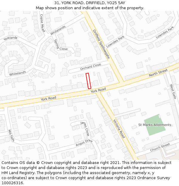 31, YORK ROAD, DRIFFIELD, YO25 5AY: Location map and indicative extent of plot