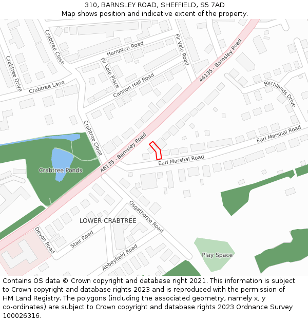 310, BARNSLEY ROAD, SHEFFIELD, S5 7AD: Location map and indicative extent of plot