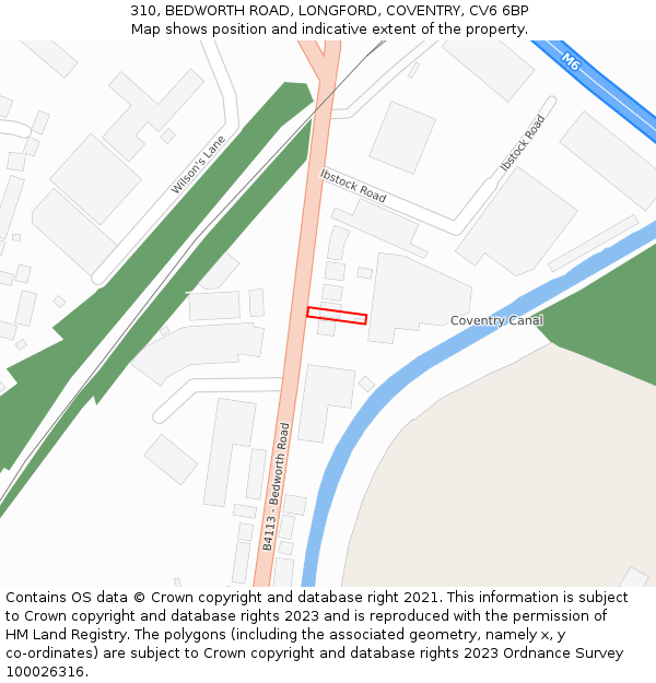 310, BEDWORTH ROAD, LONGFORD, COVENTRY, CV6 6BP: Location map and indicative extent of plot