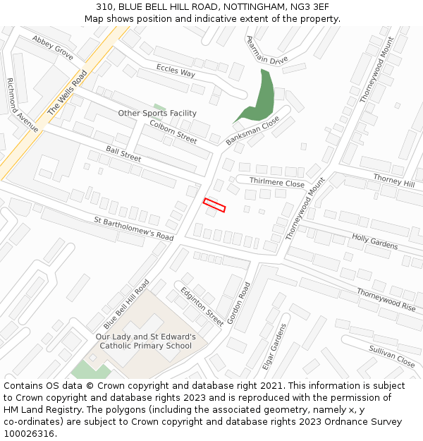 310, BLUE BELL HILL ROAD, NOTTINGHAM, NG3 3EF: Location map and indicative extent of plot