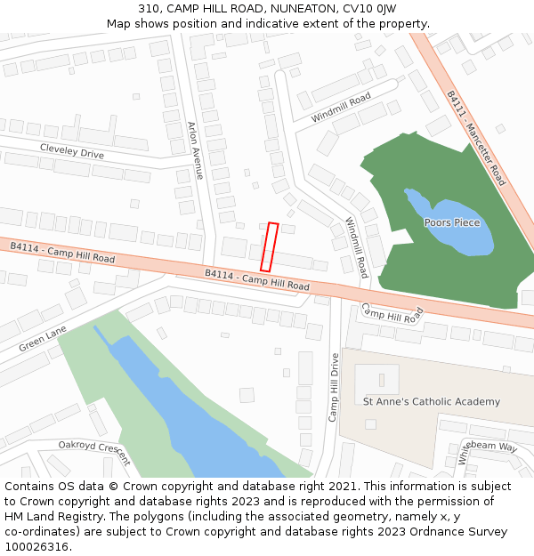 310, CAMP HILL ROAD, NUNEATON, CV10 0JW: Location map and indicative extent of plot