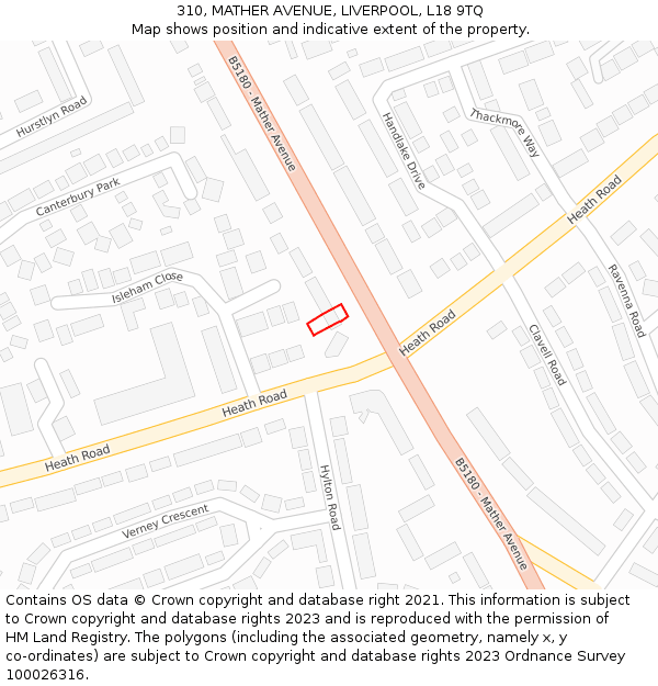 310, MATHER AVENUE, LIVERPOOL, L18 9TQ: Location map and indicative extent of plot