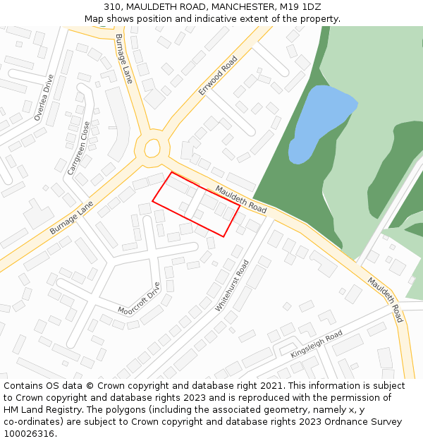 310, MAULDETH ROAD, MANCHESTER, M19 1DZ: Location map and indicative extent of plot