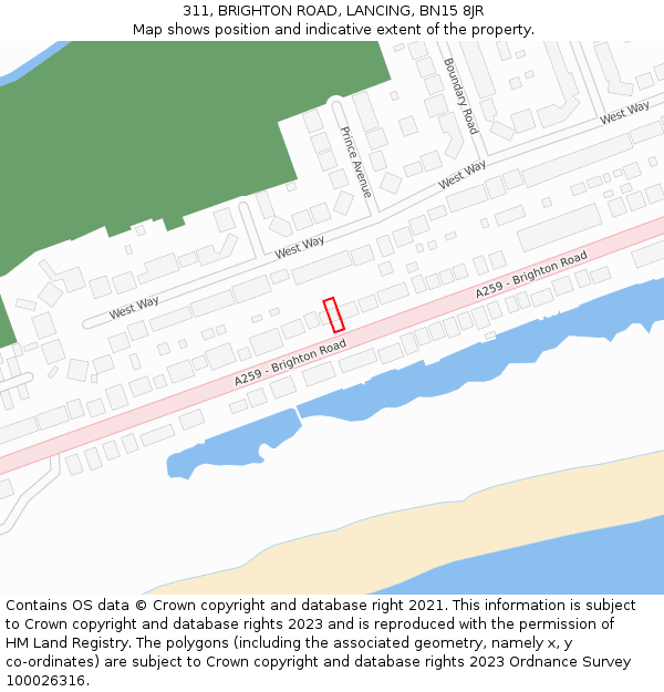 311, BRIGHTON ROAD, LANCING, BN15 8JR: Location map and indicative extent of plot